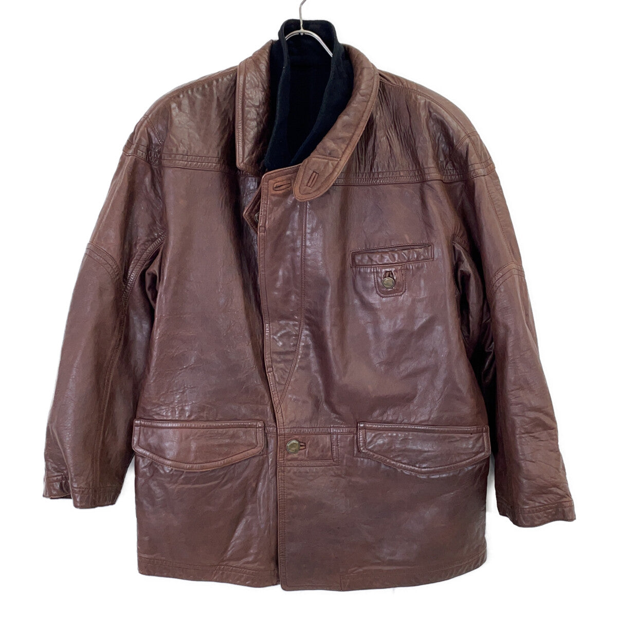 GIMO'S Brown Leather Car Coat with Liner