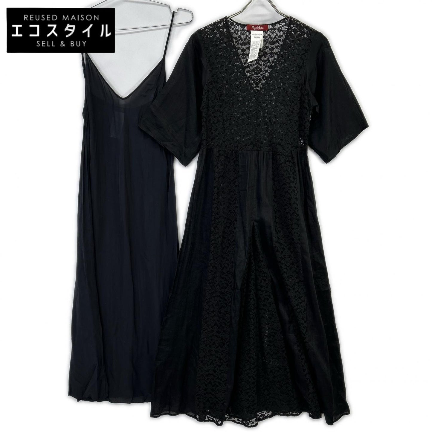 MAXMARA STUDIO 麦丝玛拉工作室 623101116 黑色 棉质 蕾丝连衣裙 带吊带裙 连衣裙