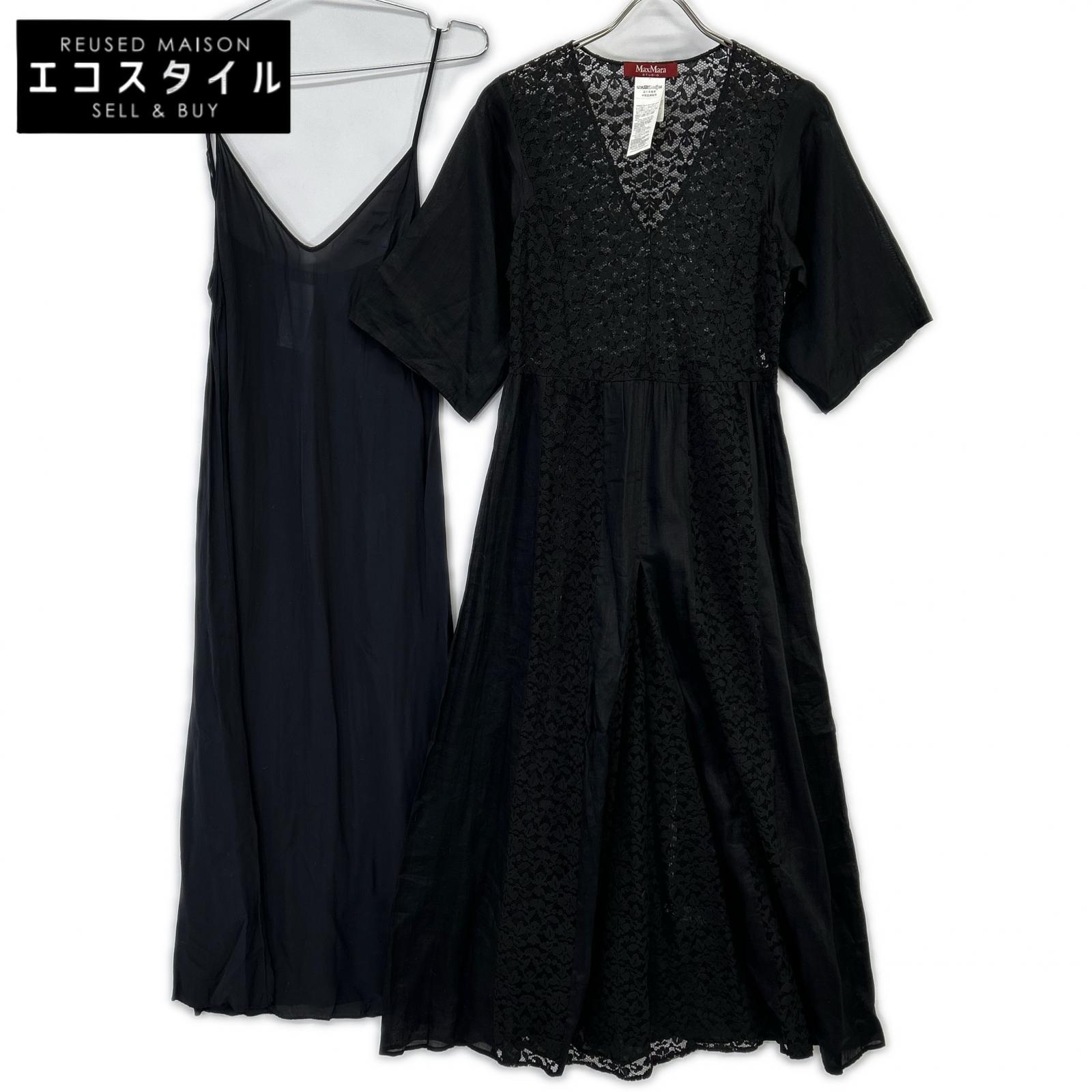 MAXMARA STUDIO 麦丝玛拉工作室 623101116 黑色 棉质 蕾丝连衣裙 带吊带裙 连衣裙