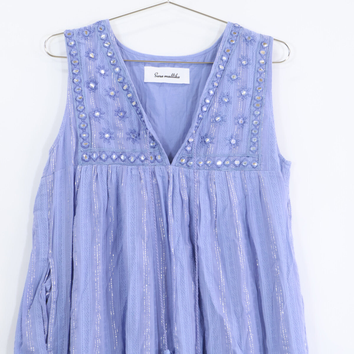 Saramallika 020541SH1 Blue Lurex Stripe Mirror Dress
