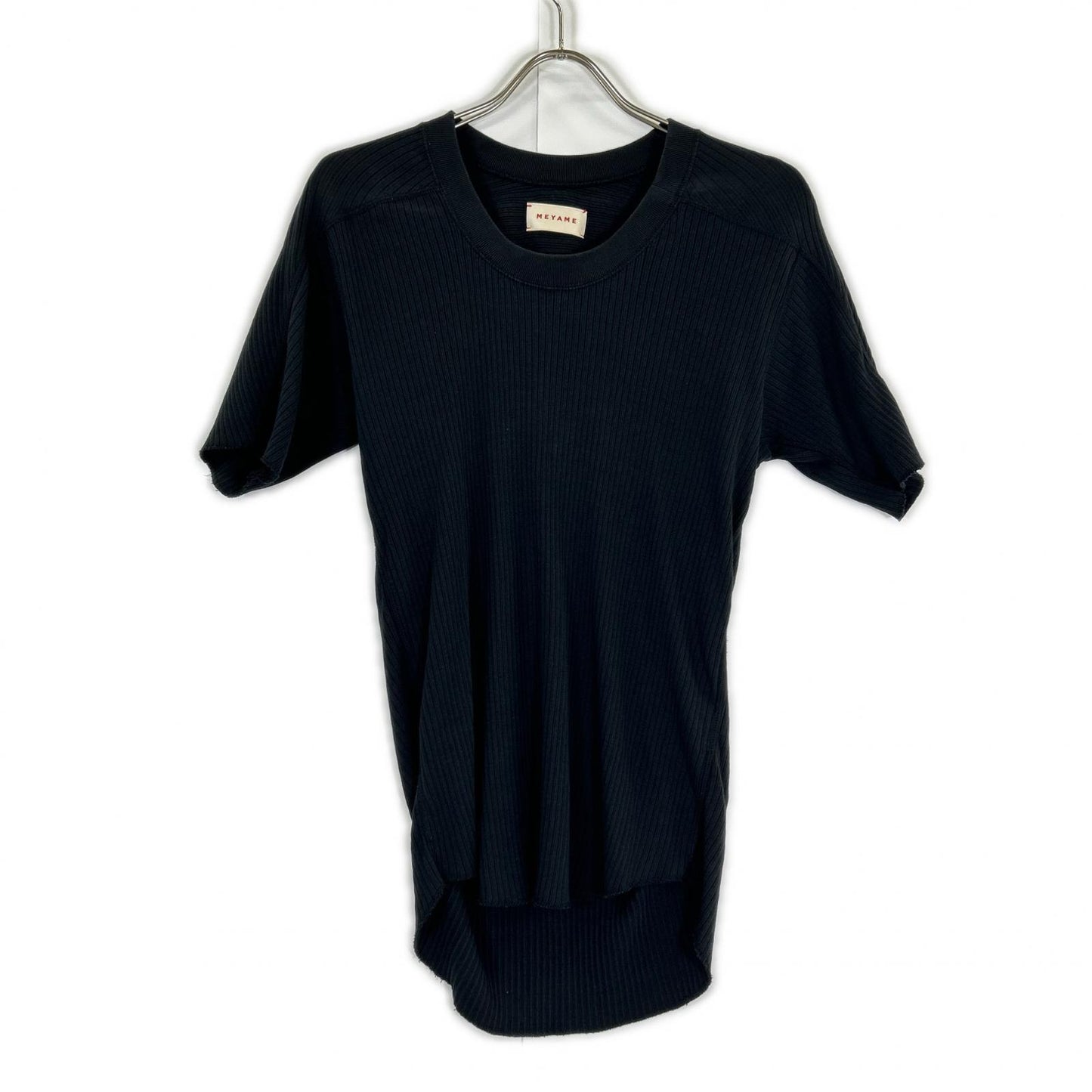 MEYAME メヤメ MEY-1628 ブラック オブロングネックショートスリーブTシャツ トップス