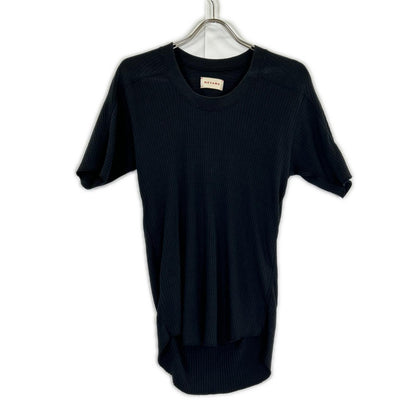 MEYAME メヤメ MEY-1628 ブラック オブロングネックショートスリーブTシャツ トップス