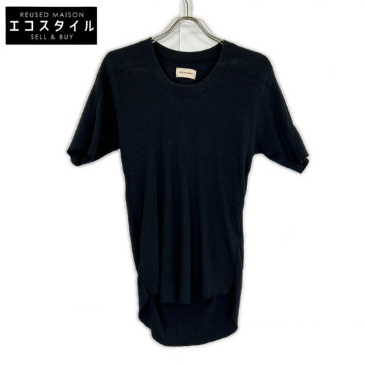 MEYAME メヤメ MEY-1628 ブラック オブロングネックショートスリーブTシャツ トップス
