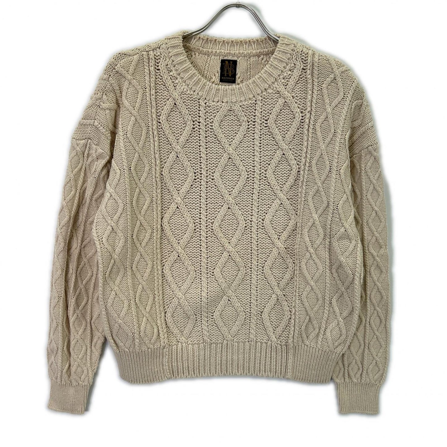 BATONER BN-21SL-006 Beige Different Gauge Cable Crew Neck Top
