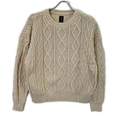 BATONER BN-21SL-006 Beige Different Gauge Cable Crew Neck Top