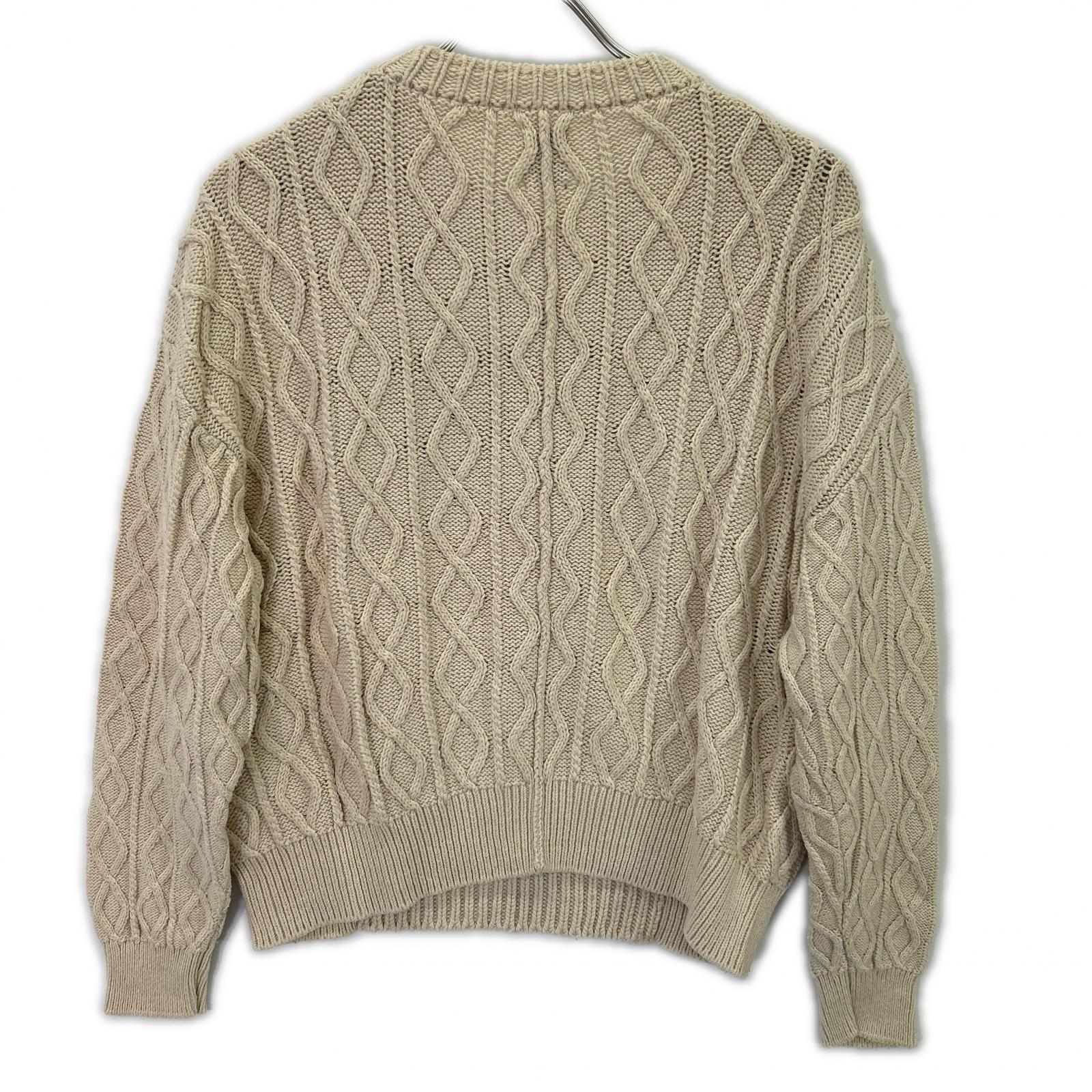 BATONER BN-21SL-006 Beige Different Gauge Cable Crew Neck Top