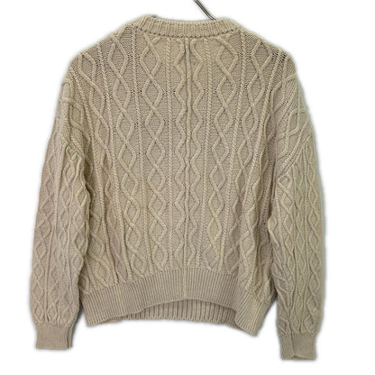 BATONER BN-21SL-006 Beige Different Gauge Cable Crew Neck Top
