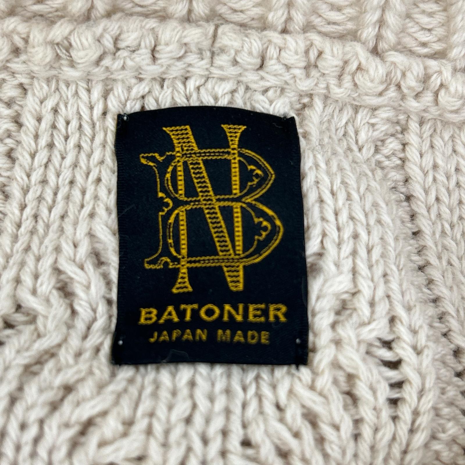 BATONER BN-21SL-006 Beige Different Gauge Cable Crew Neck Top
