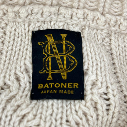BATONER BN-21SL-006 Beige Different Gauge Cable Crew Neck Top