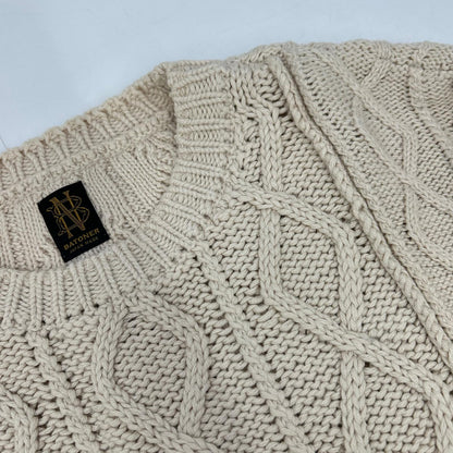 BATONER BN-21SL-006 Beige Different Gauge Cable Crew Neck Top