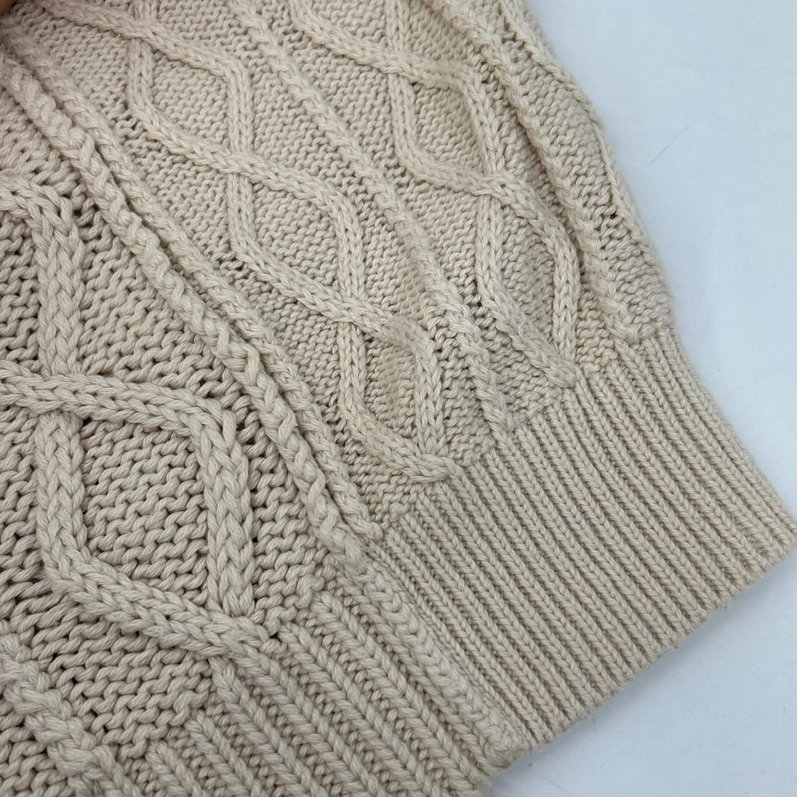 BATONER BN-21SL-006 Beige Different Gauge Cable Crew Neck Top