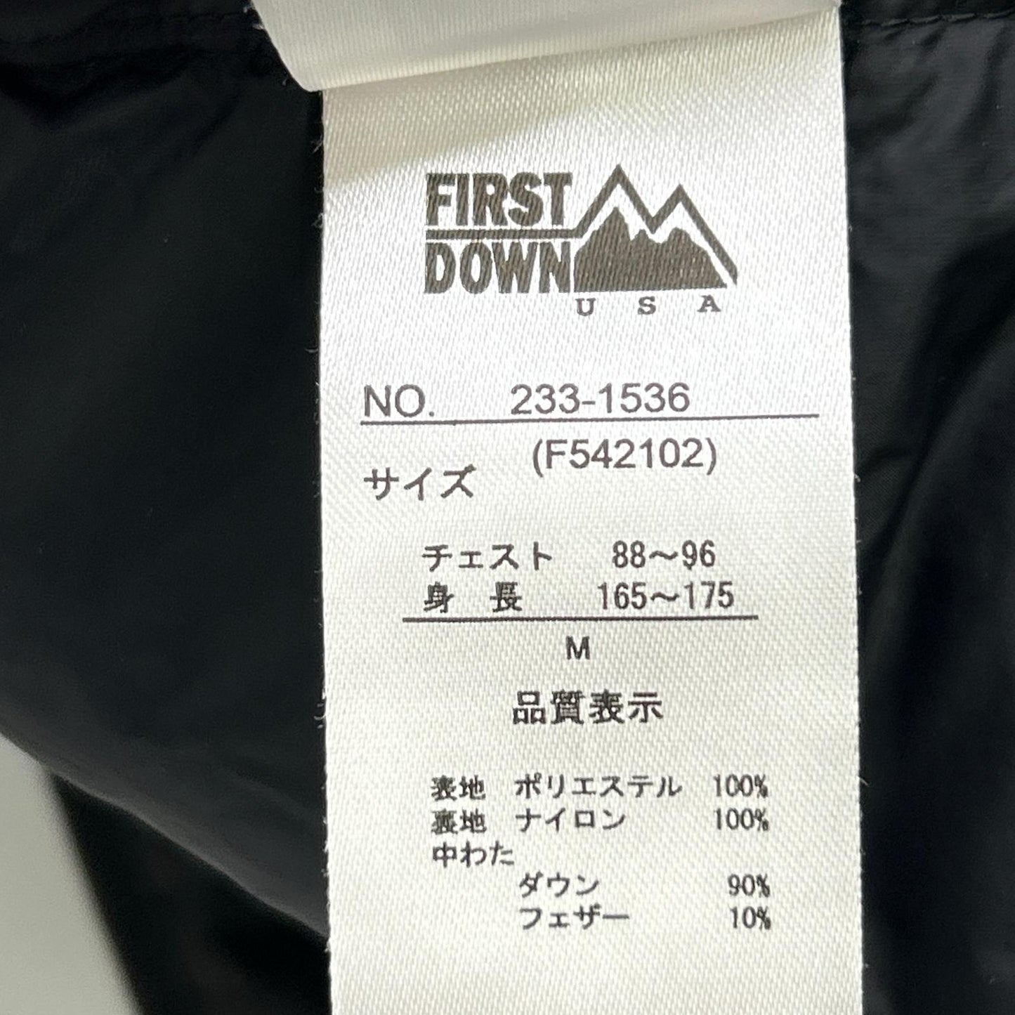 FIRST DOWN ファーストダウン 233-1536 ブラック ダウンジャケット ジャケット