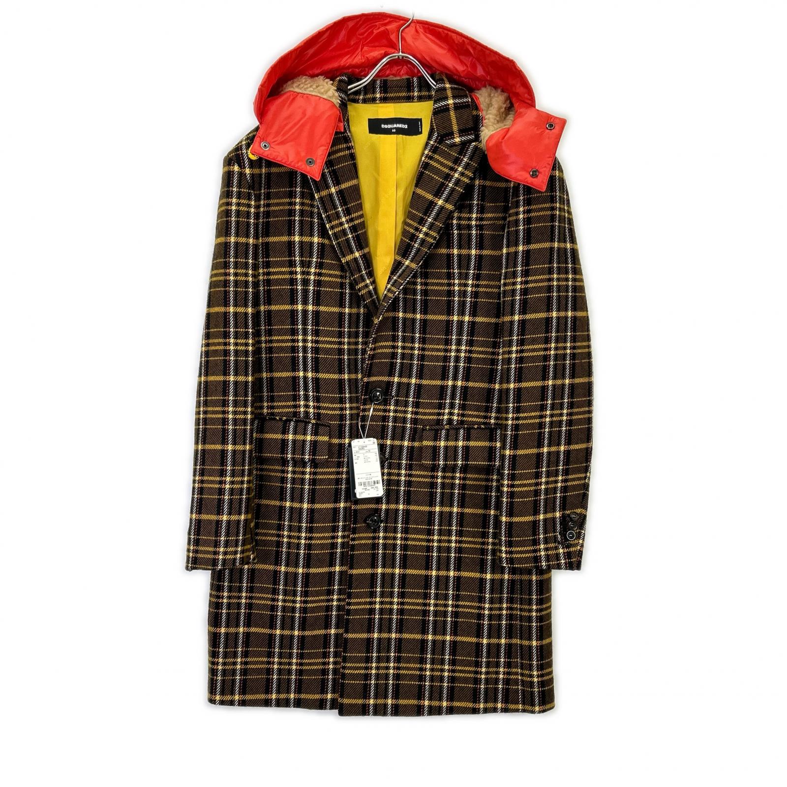 DSQUARED2 ディース夸德 22年款 S71AA0430 连帽格纹切斯特大衣 大衣