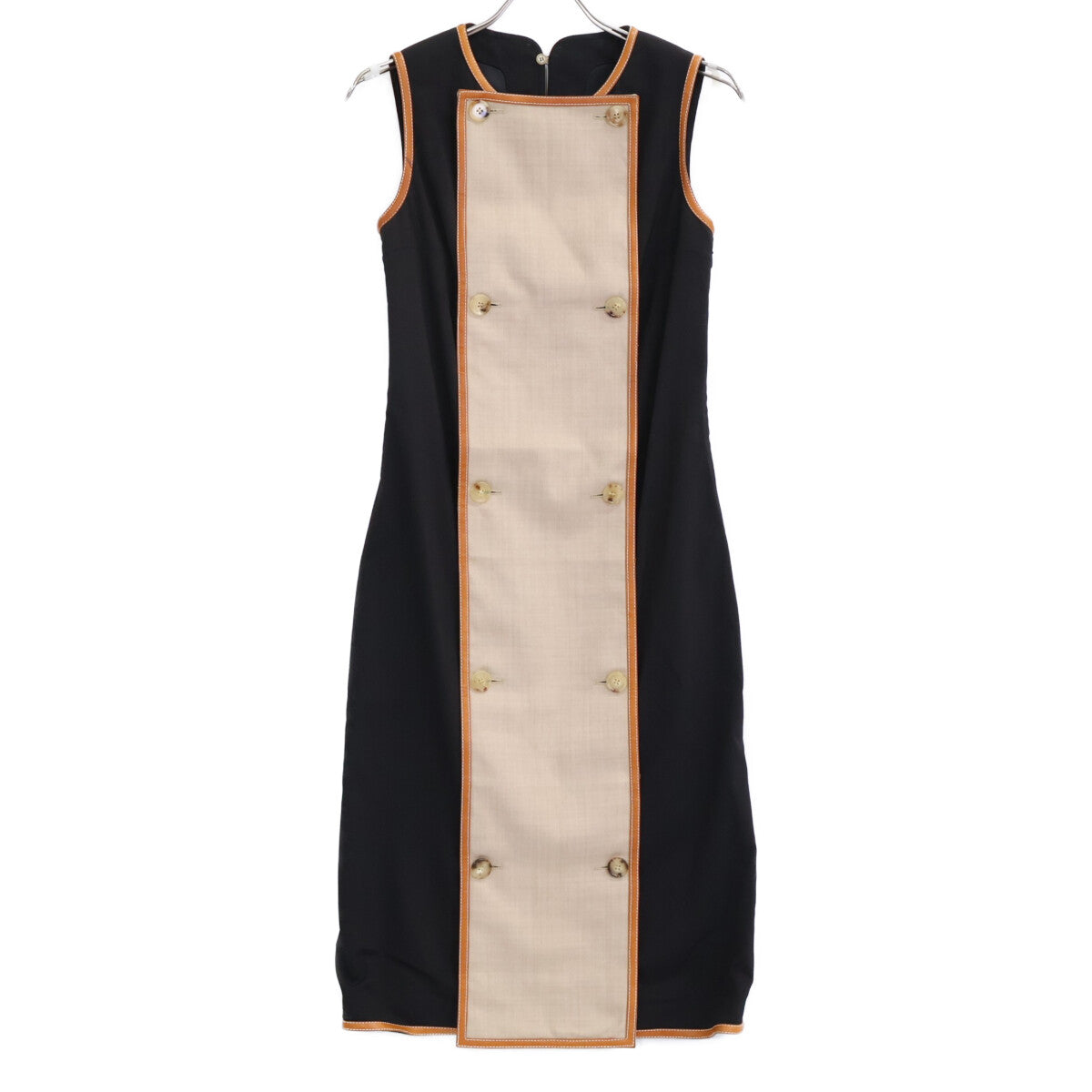 BURBERRY Front Button Leather Piping Sleeveless Dress