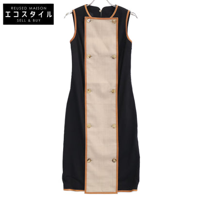 BURBERRY Front Button Leather Piping Sleeveless Dress