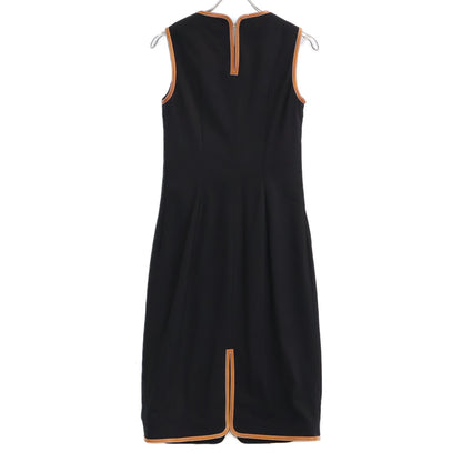 BURBERRY Front Button Leather Piping Sleeveless Dress