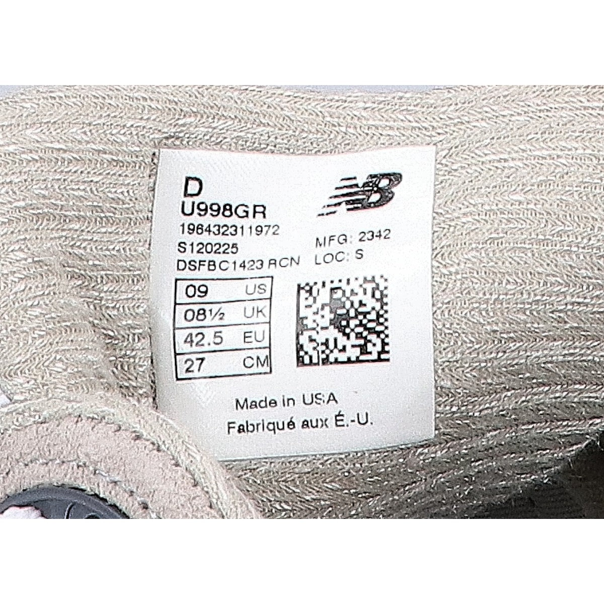 NEW BALANCE ニューバランス U998GR MADE in USA 998 Core ｽﾆｰｶｰ シューズ 27