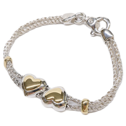 TIFFANY&Co. ティファニー 仕上げ済み SV925 x K18 ダブルハートロープチェーン ブレスレット