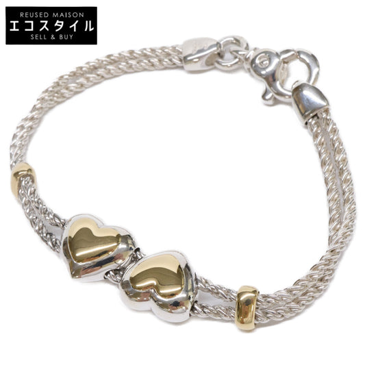 TIFFANY&Co. ティファニー 仕上げ済み SV925 x K18 ダブルハートロープチェーン ブレスレット