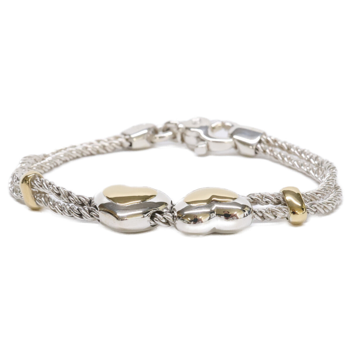 TIFFANY&Co. ティファニー 仕上げ済み SV925 x K18 ダブルハートロープチェーン ブレスレット
