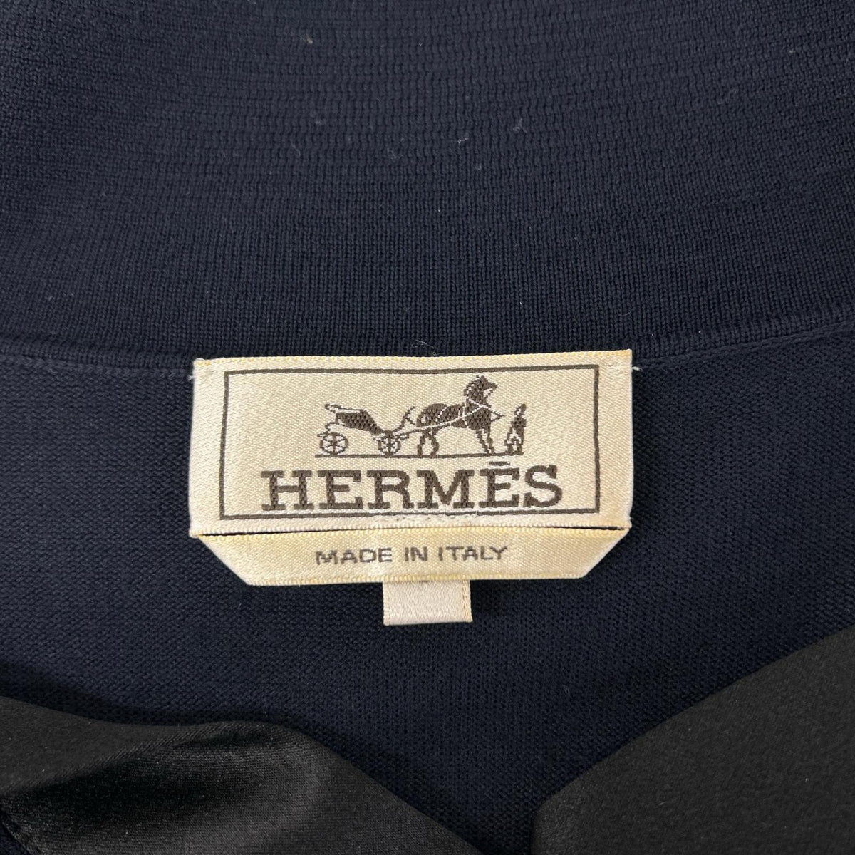 HERMES Navy Robot Long Sleeve Knit Polo Top