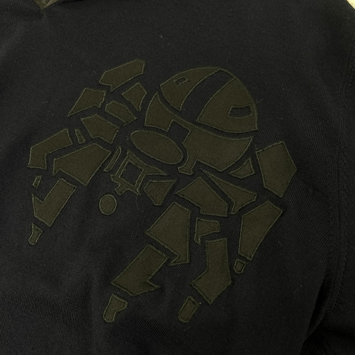 HERMES Navy Robot Long Sleeve Knit Polo Top