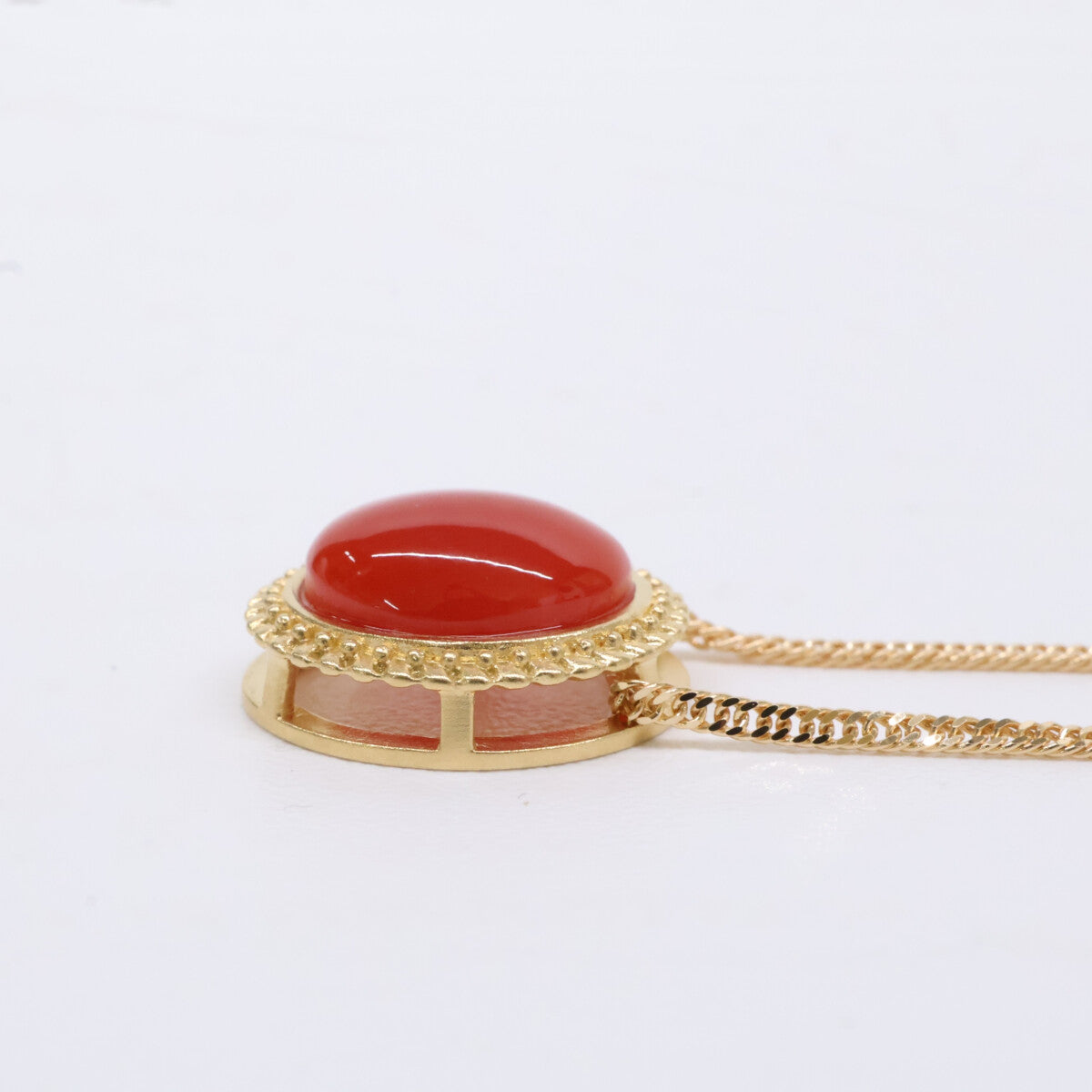 QVC QVC 美品 K18 血赤珊瑚オーバルトップ ネックレス