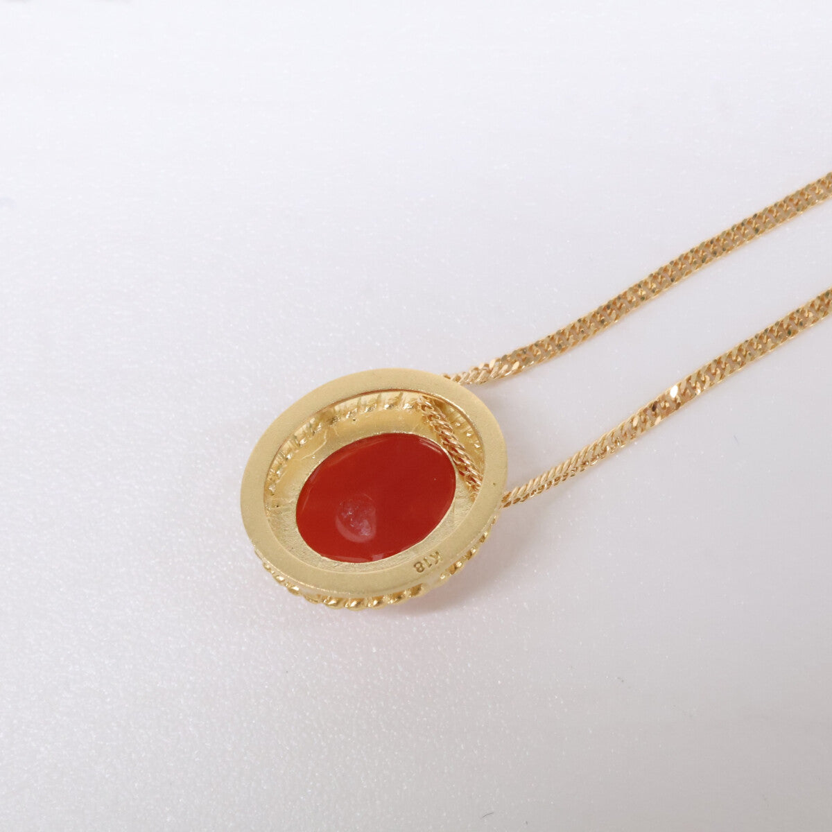 QVC QVC 美品 K18 血赤珊瑚オーバルトップ ネックレス