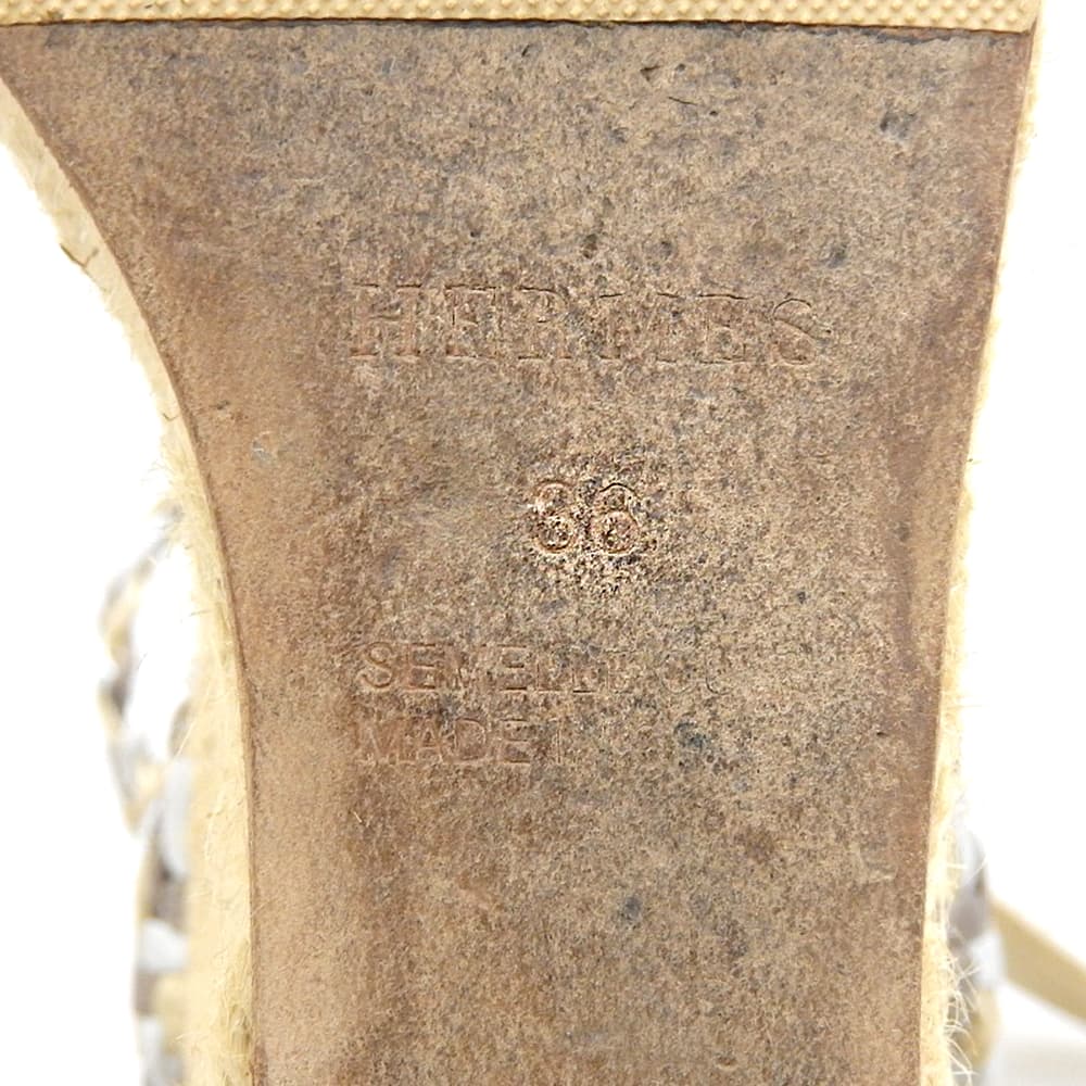 HERMES Ines Espadrille Wedge-Sole Braided Sandals for Women Silver × Gold × Brown 36 Shoes