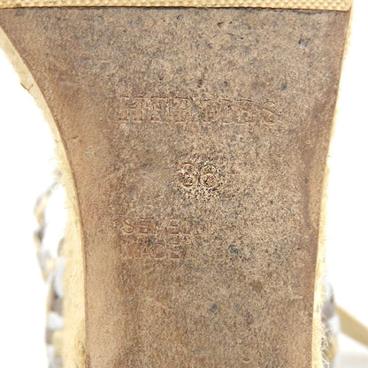HERMES Ines Espadrille Wedge-Sole Braided Sandals for Women Silver × Gold × Brown 36 Shoes
