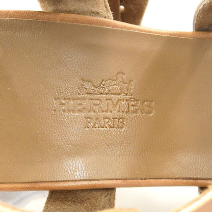 HERMES エルメス ウェッジソール ストラップ レザー サンダル シューズ レディース ブラウン 36相当 シューズ