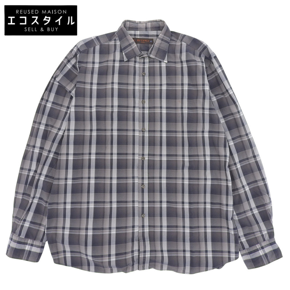 ETRO エトロ 美品 コットン チェックシャツ トップス メンズ グレー系 42 102-16376-3424 トップス