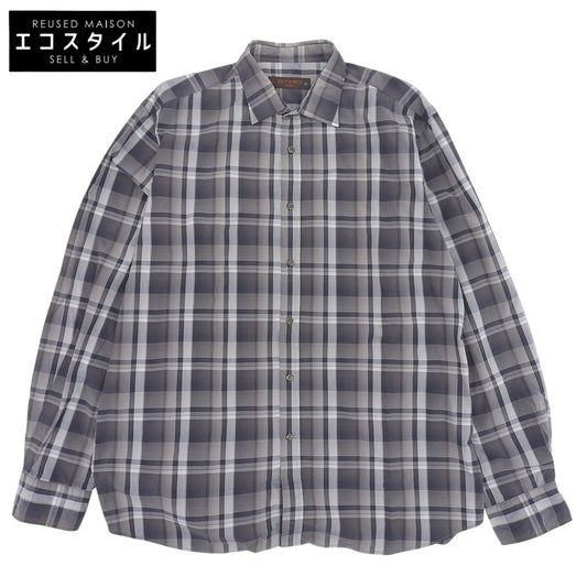 ETRO, excellent condition, cotton checked shirt, top, men's, gray tones, 42, 102-16376-3424, top