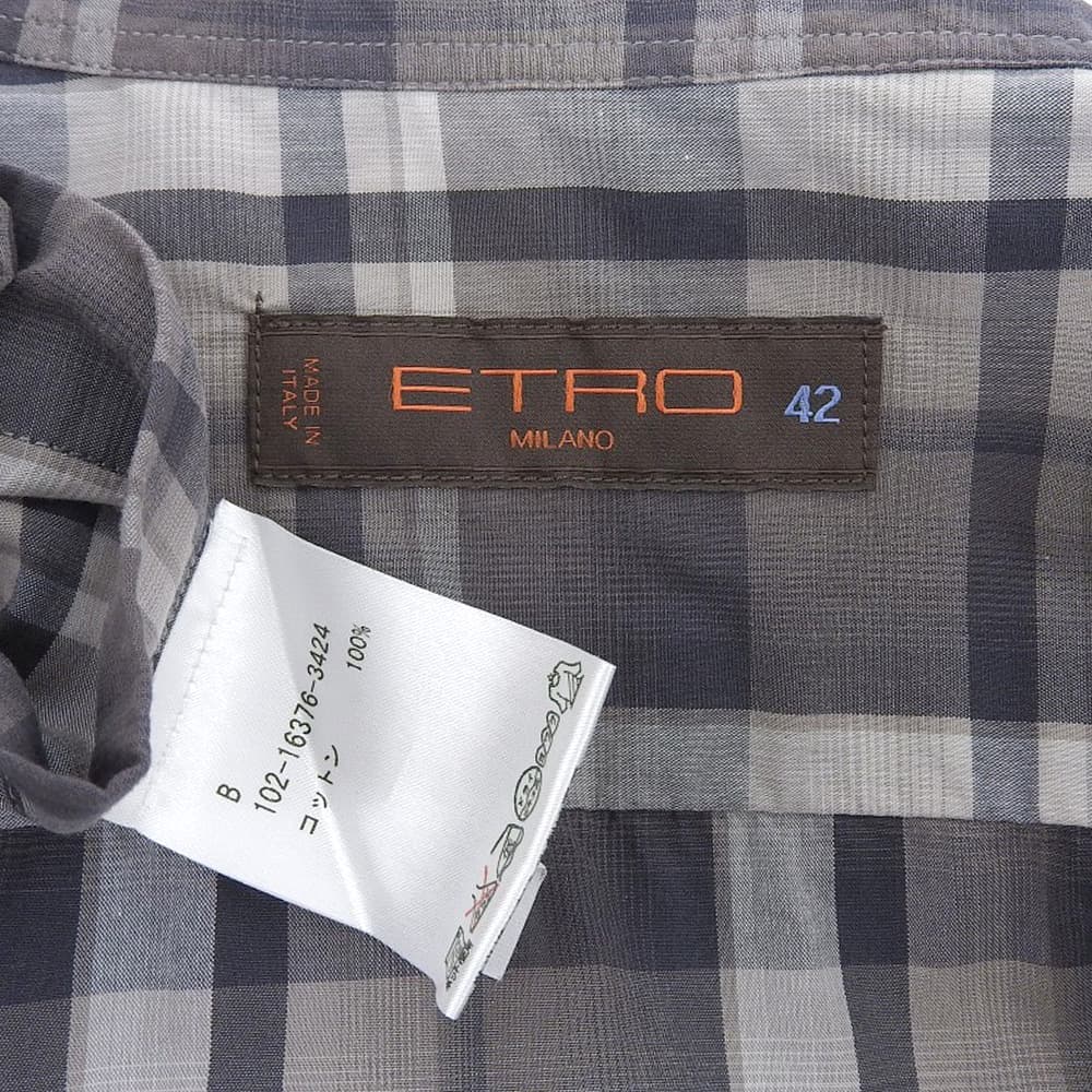 ETRO エトロ 美品 コットン チェックシャツ トップス メンズ グレー系 42 102-16376-3424 トップス