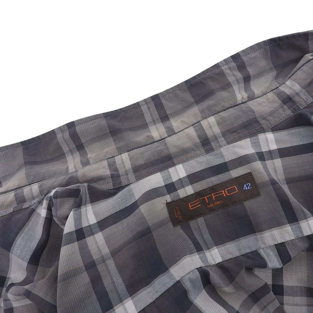 ETRO エトロ 美品 コットン チェックシャツ トップス メンズ グレー系 42 102-16376-3424 トップス