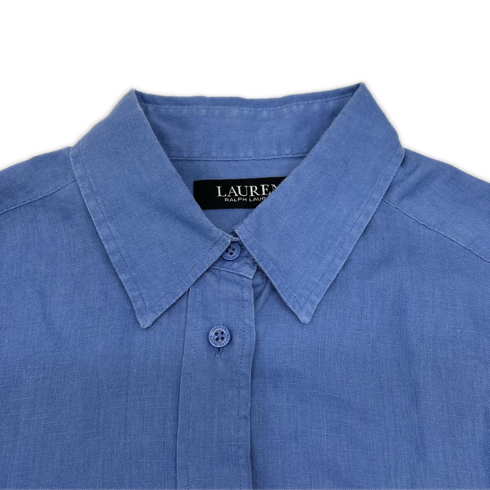 LAUREN RALPH LAUREN ローレン ラルフローレン ブルー リネン100%L/Sシャツ トップス