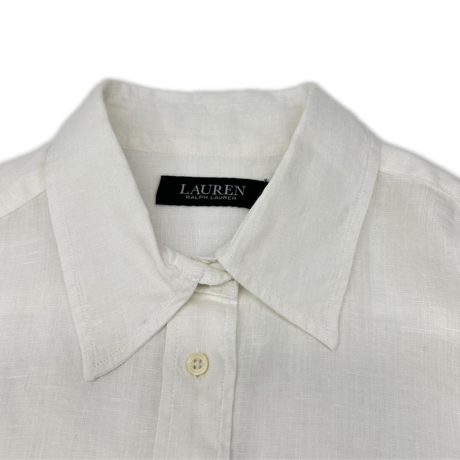 LAUREN RALPH LAUREN ローレン ラルフローレン ホワイト リネン100%L/Sシャツ トップス