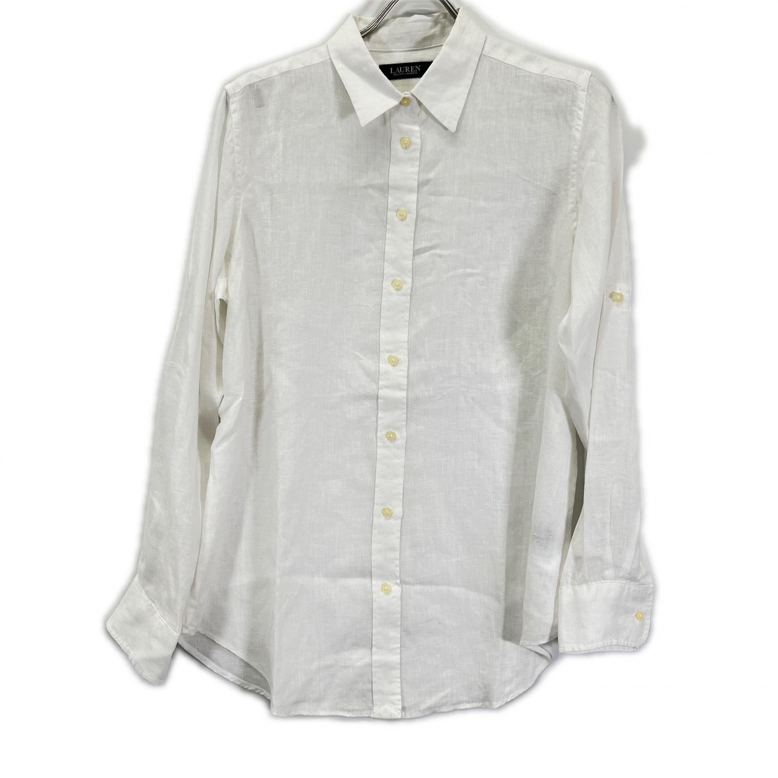 LAUREN RALPH LAUREN ローレン ラルフローレン ホワイト リネン100%L/Sシャツ トップス