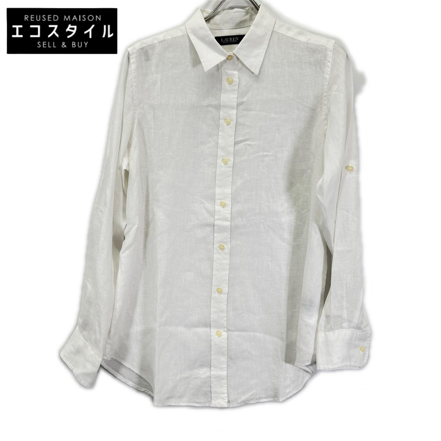 LAUREN RALPH LAUREN ローレン ラルフローレン ホワイト リネン100%L/Sシャツ トップス