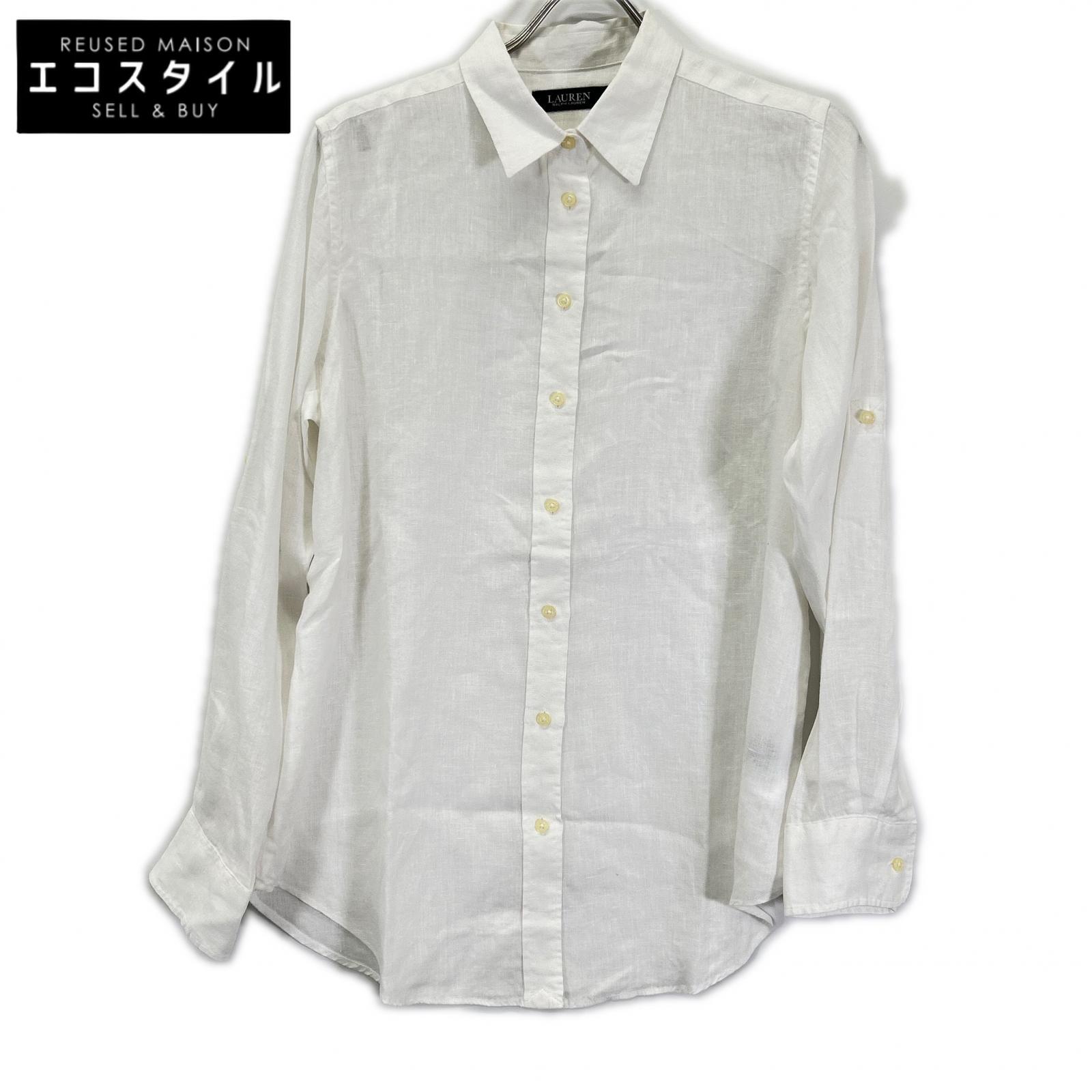 LAUREN RALPH LAUREN ローレン ラルフローレン ホワイト リネン100%L/Sシャツ トップス