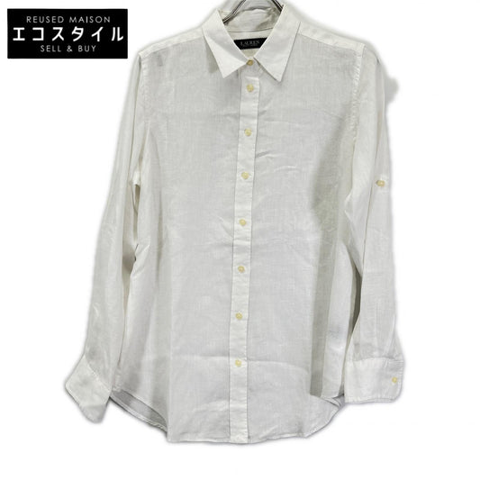 LAUREN RALPH LAUREN ローレン ラルフローレン ホワイト リネン100%L/Sシャツ トップス