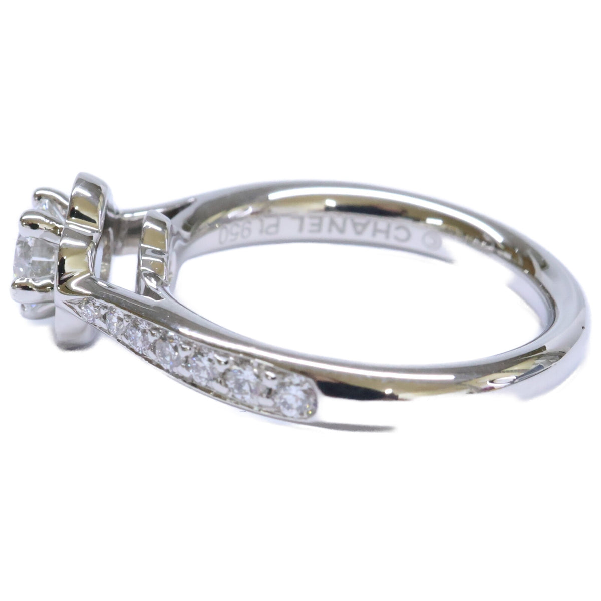 CHANEL シャネル 新品仕上げ済み Pt950 CMLA Soli Pave 0.32ct カメリアハーフエタニティ リング 指輪