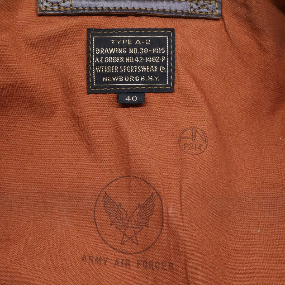 THE FEW ザ フュー 【美品】30ー1415 42ー1402 WERBER SPORTSWEAR実名復刻 A-2 フライトジャケット ジャケット