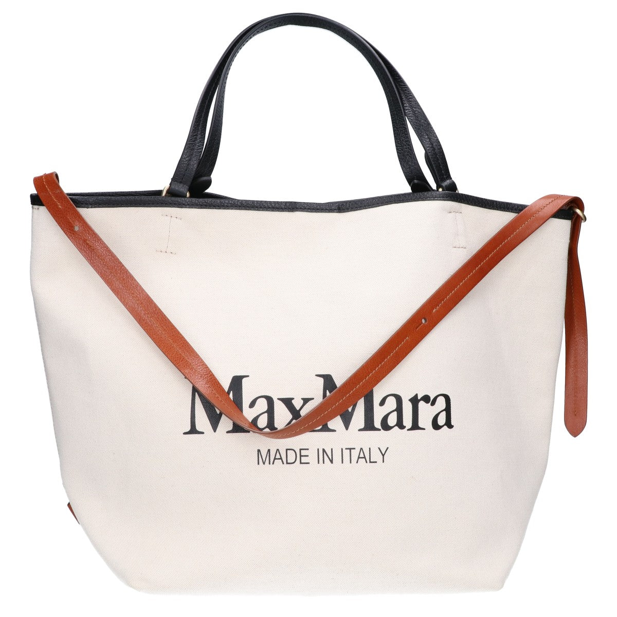Max Mara マックスマーラ ロゴ キャンバス/レザー 2WAY トートバッグ