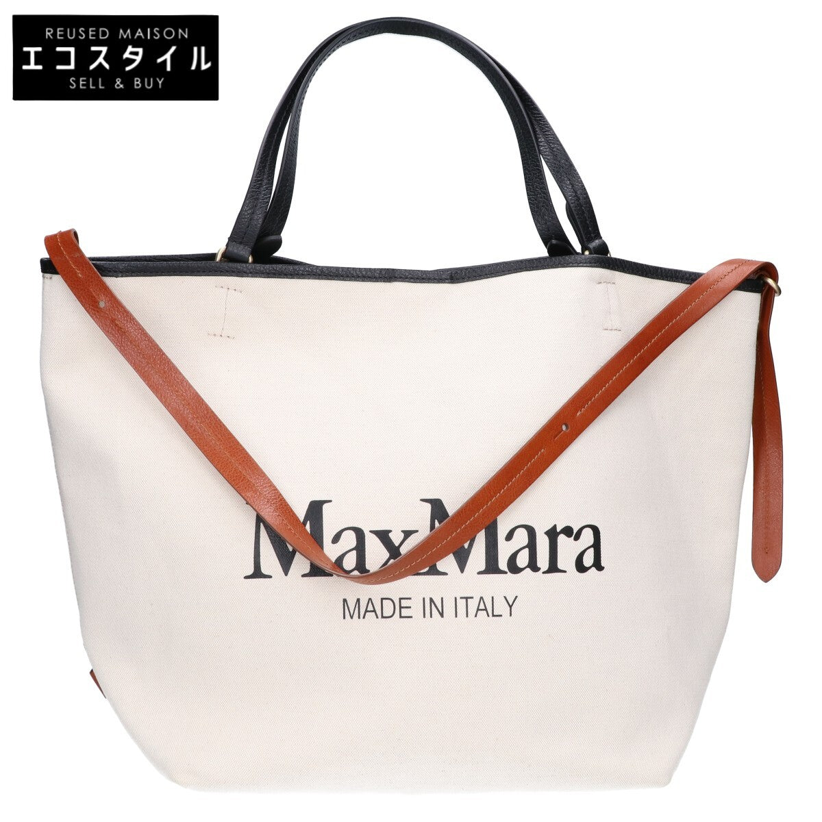 Max Mara マックスマーラ ロゴ キャンバス/レザー 2WAY トートバッグ