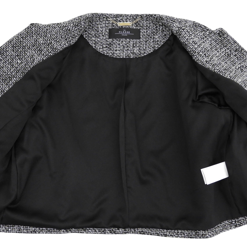 DoCLASSE ドゥクラッセ 美品 THE CLASSE ファンシーツイード Cカラー ジャケット レディース ブラック×ホワイト系 9 31405ー094 ブラック/ホワイト系 ジャケット