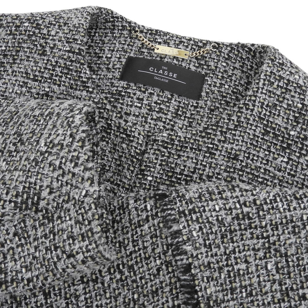 DoCLASSE ドゥクラッセ 美品 THE CLASSE ファンシーツイード Cカラー ジャケット レディース ブラック×ホワイト系 9 31405ー094 ブラック/ホワイト系 ジャケット