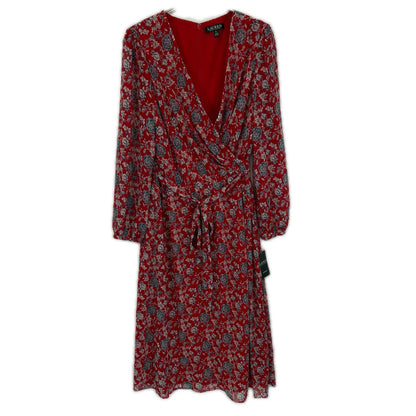 LAUREN RALPH LAUREN ローレン ラルフローレン レッドフラワープリント カシュクールL/Sワンピース ワンピース