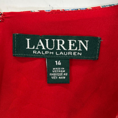 LAUREN RALPH LAUREN ローレン ラルフローレン レッドフラワープリント カシュクールL/Sワンピース ワンピース