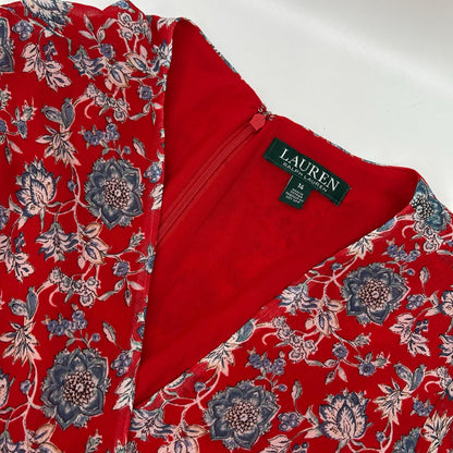 LAUREN RALPH LAUREN ローレン ラルフローレン レッドフラワープリント カシュクールL/Sワンピース ワンピース
